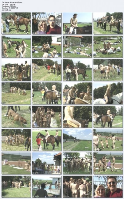 Family nudism video - horses and bares