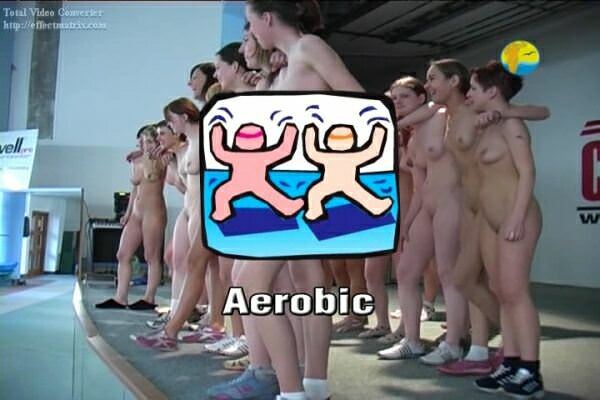 Nudists of the girl are engaged in aerobics