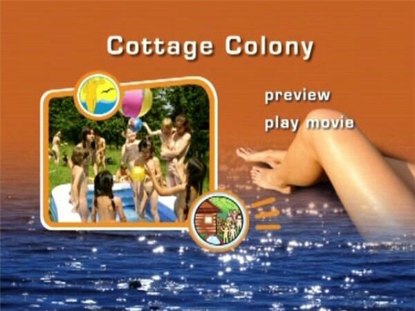 Colony of families of naturist outdoors in the cottage town