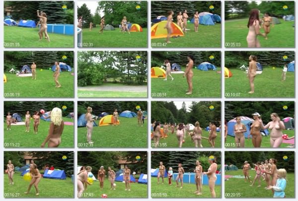 Family naturism - Ball game outdoors