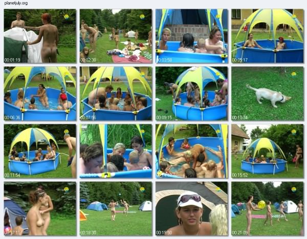 Family naturism - Ball game outdoors