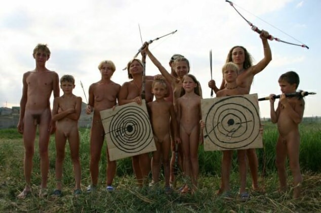 Family naturism - sporting competitions of teenagers and parents of naturist