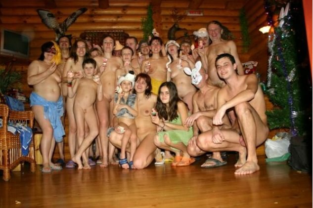 Nudists in a sauna meet new year